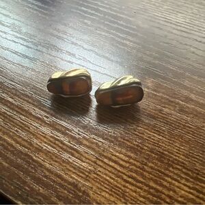 Vintage Monet Tiger Eye Earrings Gold Tone